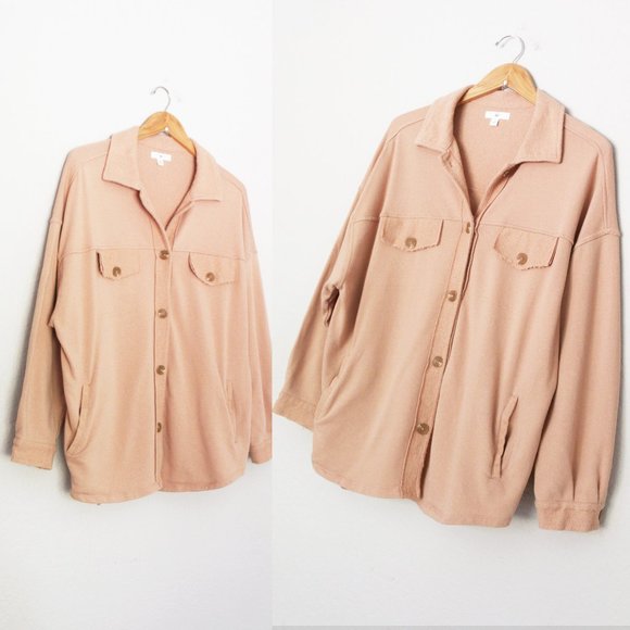 Nordstrom BP Oversize Cotton Blend SOFT Shirt Jacket Shacket M Tan Nougat Beige - Picture 6 of 16